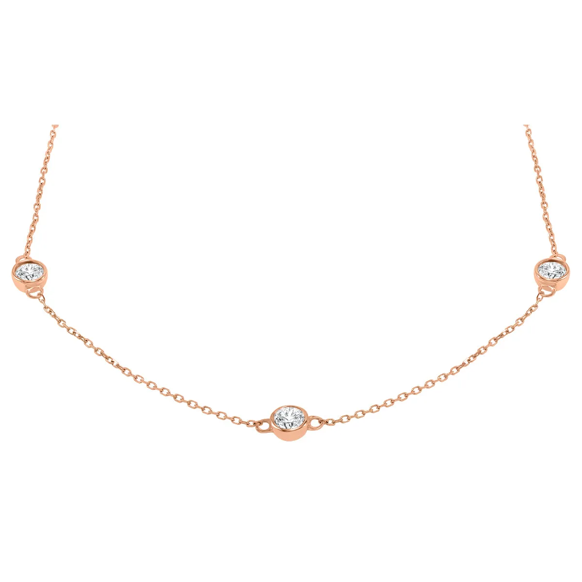 1 1/2 Carat TW Bezel Set Diamond Station Necklace in 14K Rose Gold