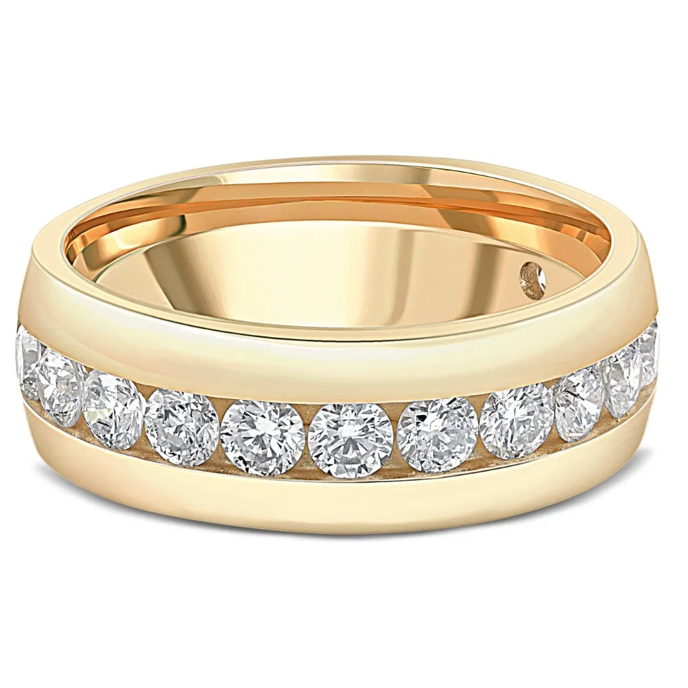 1 1/2 Ct Mens Lab Grown Diamond Wedding Ring Yellow Gold Anniversary Polish Band