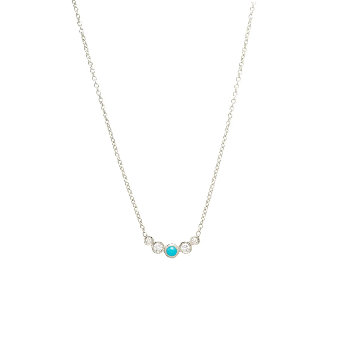 14k 5 Graduated Bezel Turquoise & Diamond Necklace