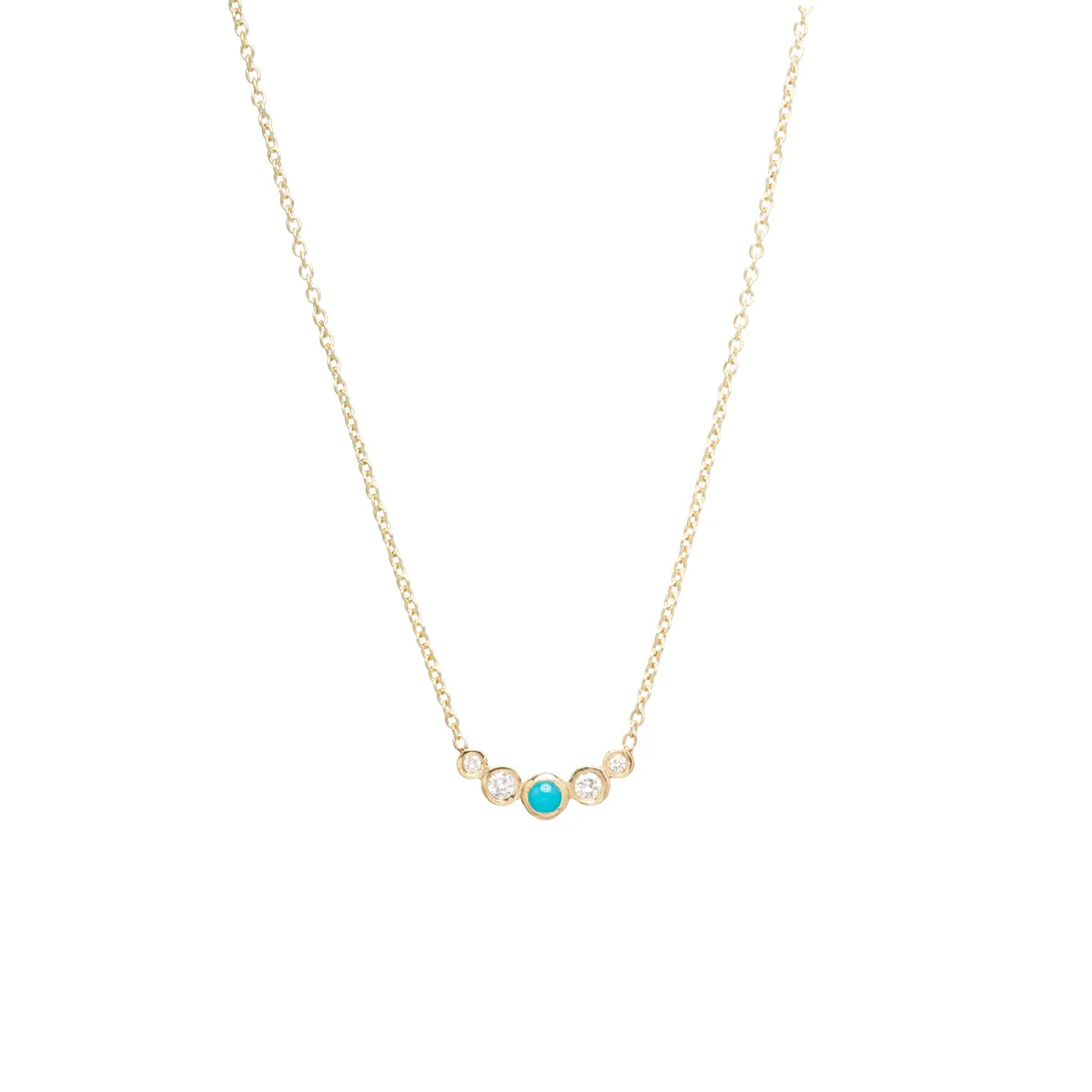 14k 5 Graduated Bezel Turquoise & Diamond Necklace