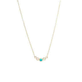 14k 5 Graduated Bezel Turquoise & Diamond Necklace