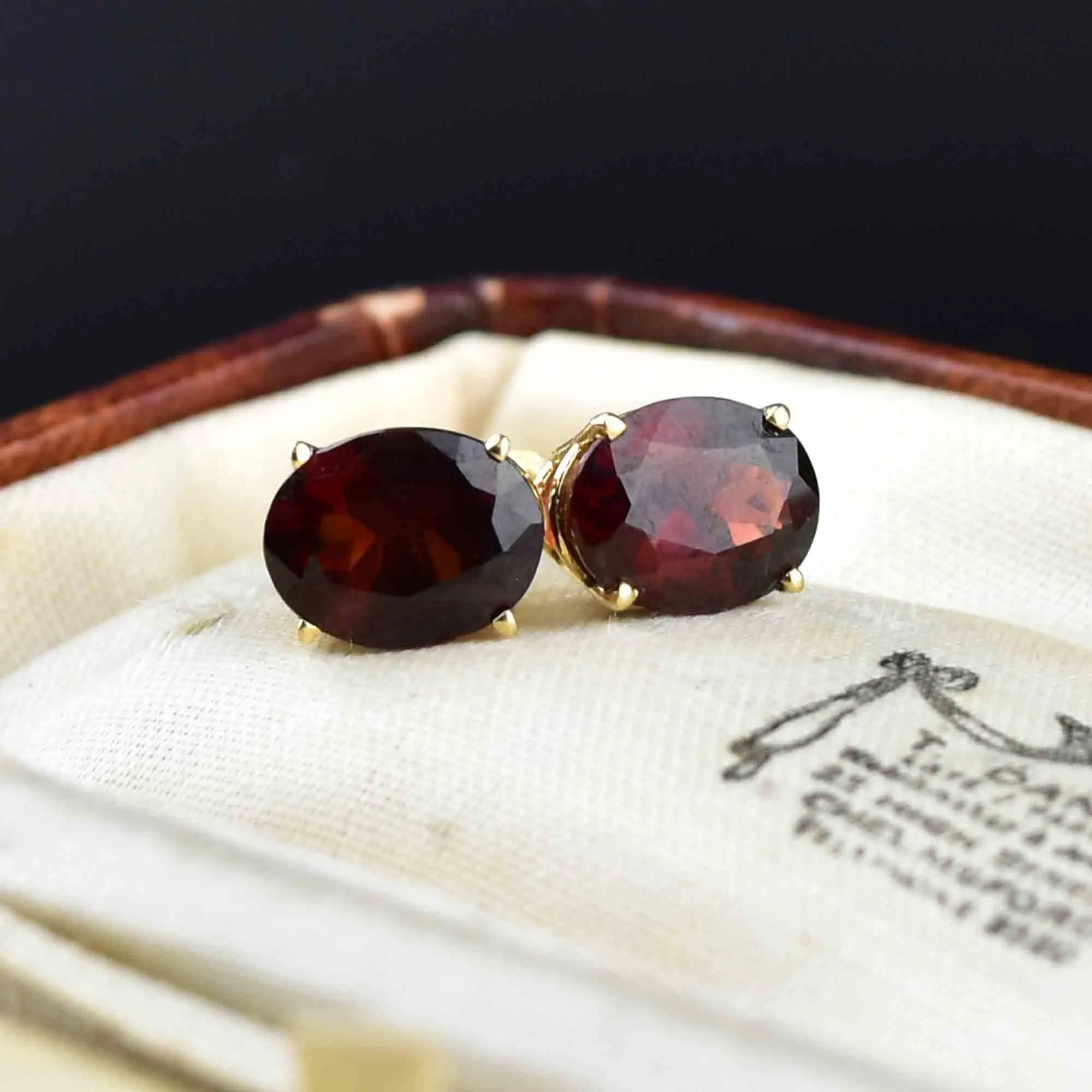 14K Gold 4 CTW Oval Garnet Stud Earrings