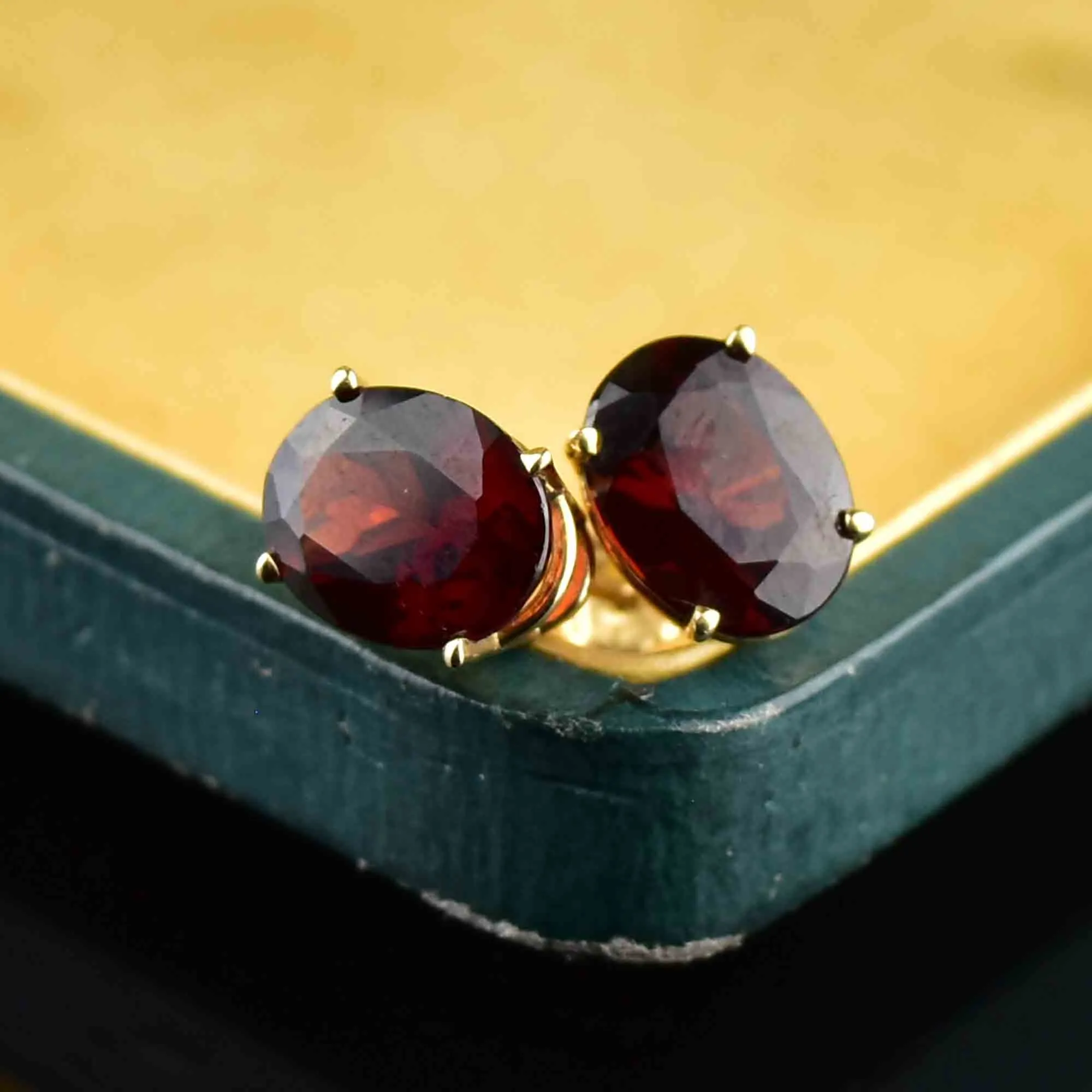 14K Gold 4 CTW Oval Garnet Stud Earrings