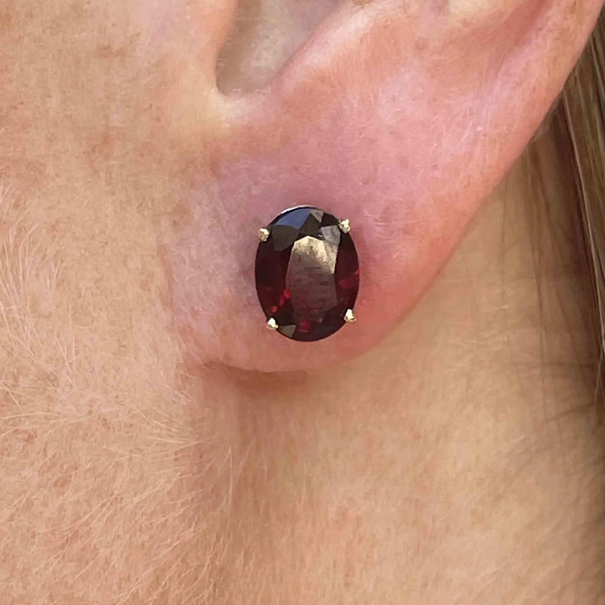 14K Gold 4 CTW Oval Garnet Stud Earrings