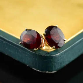 14K Gold 4 CTW Oval Garnet Stud Earrings