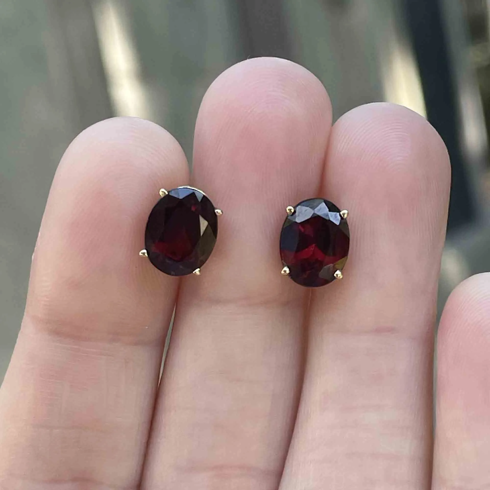 14K Gold 4 CTW Oval Garnet Stud Earrings