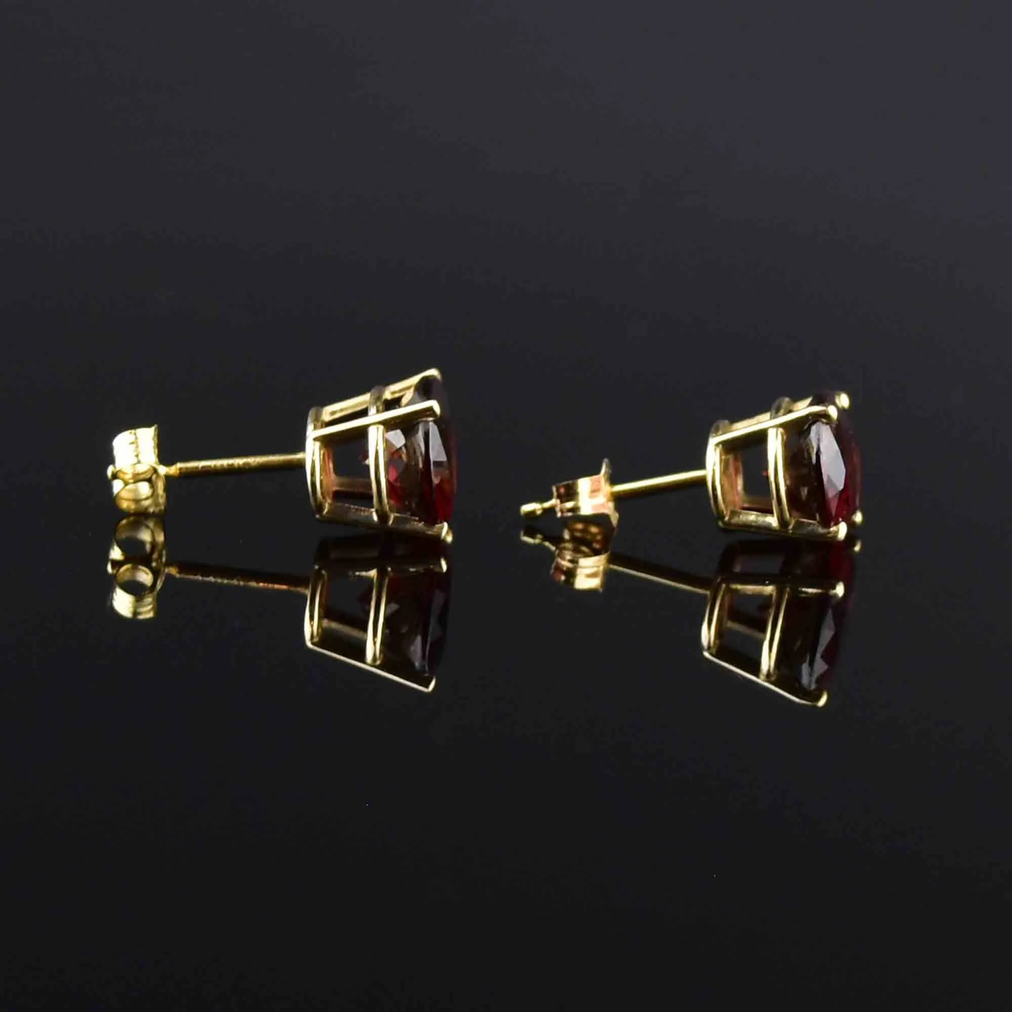 14K Gold 4 CTW Oval Garnet Stud Earrings