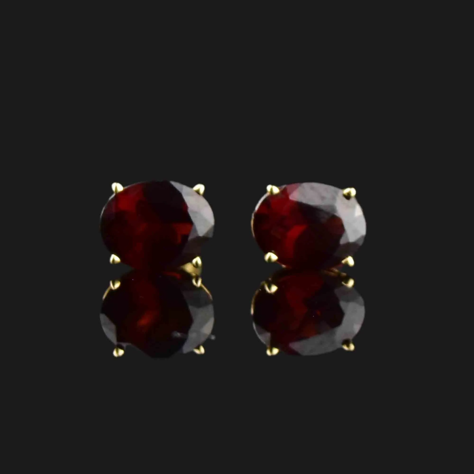 14K Gold 4 CTW Oval Garnet Stud Earrings