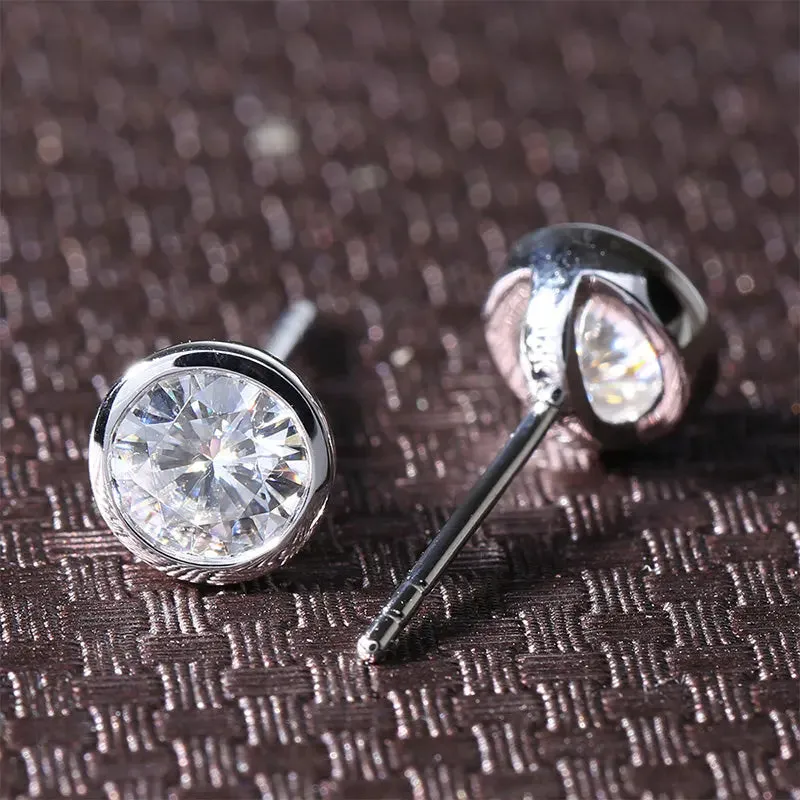 14k White Gold Bezel Moissanite Stud Earrings 1ctw