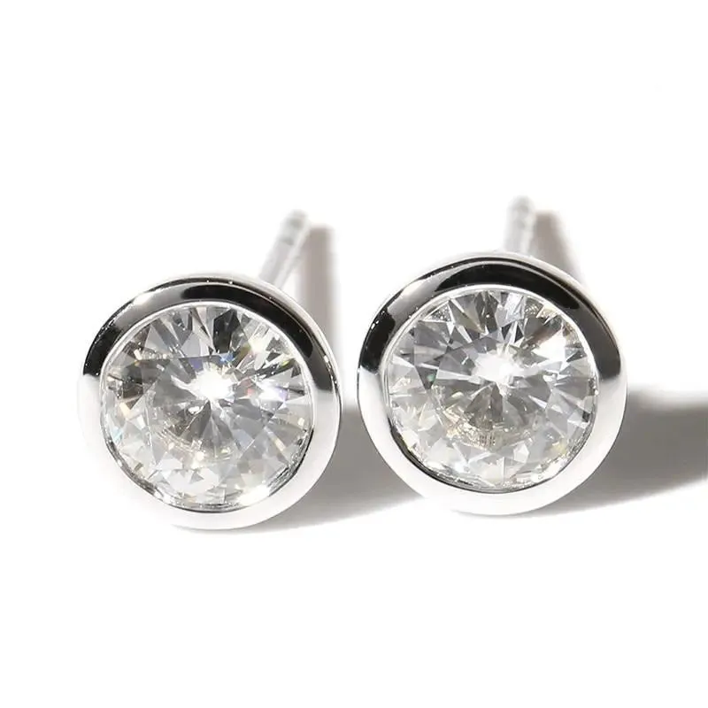 14k White Gold Bezel Moissanite Stud Earrings 1ctw