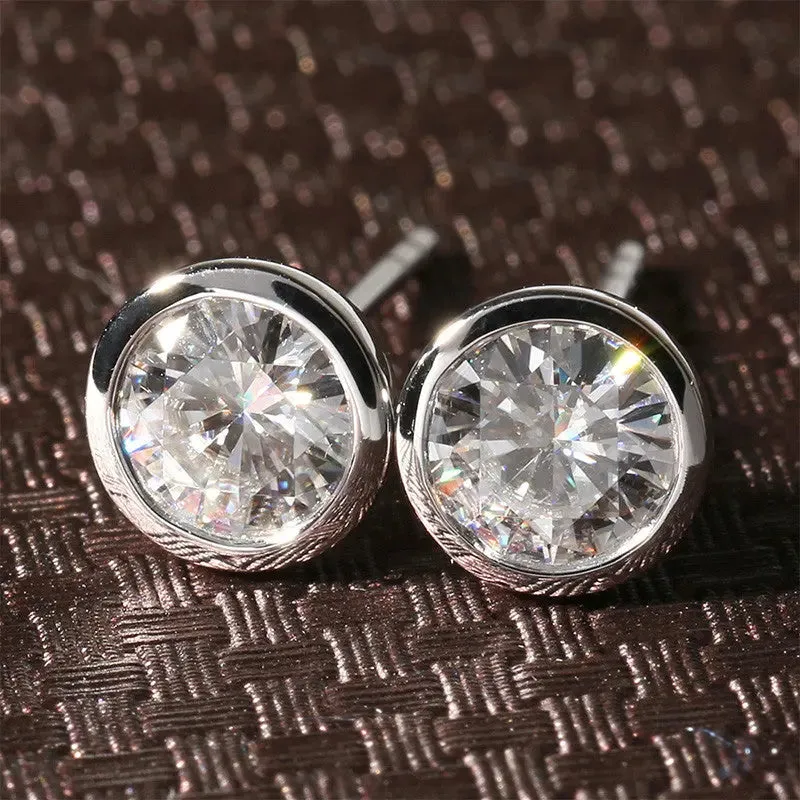 14k White Gold Bezel Moissanite Stud Earrings 1ctw