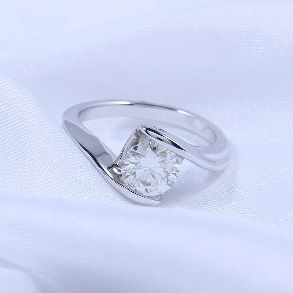 14k White Gold Unique Moissanite Ring 1.2ct