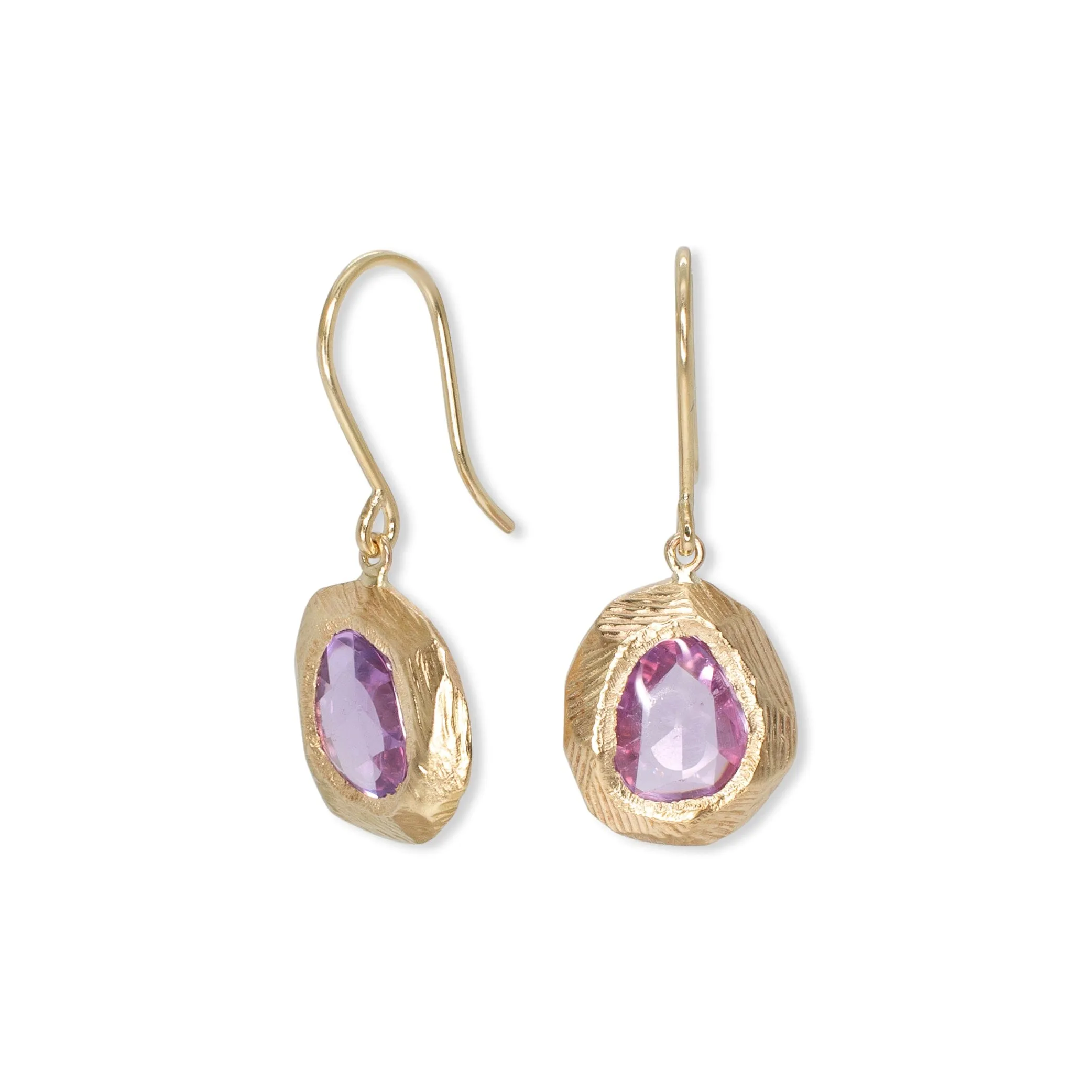 18K Freeform Drop Earring in Deep Pink Sapphire