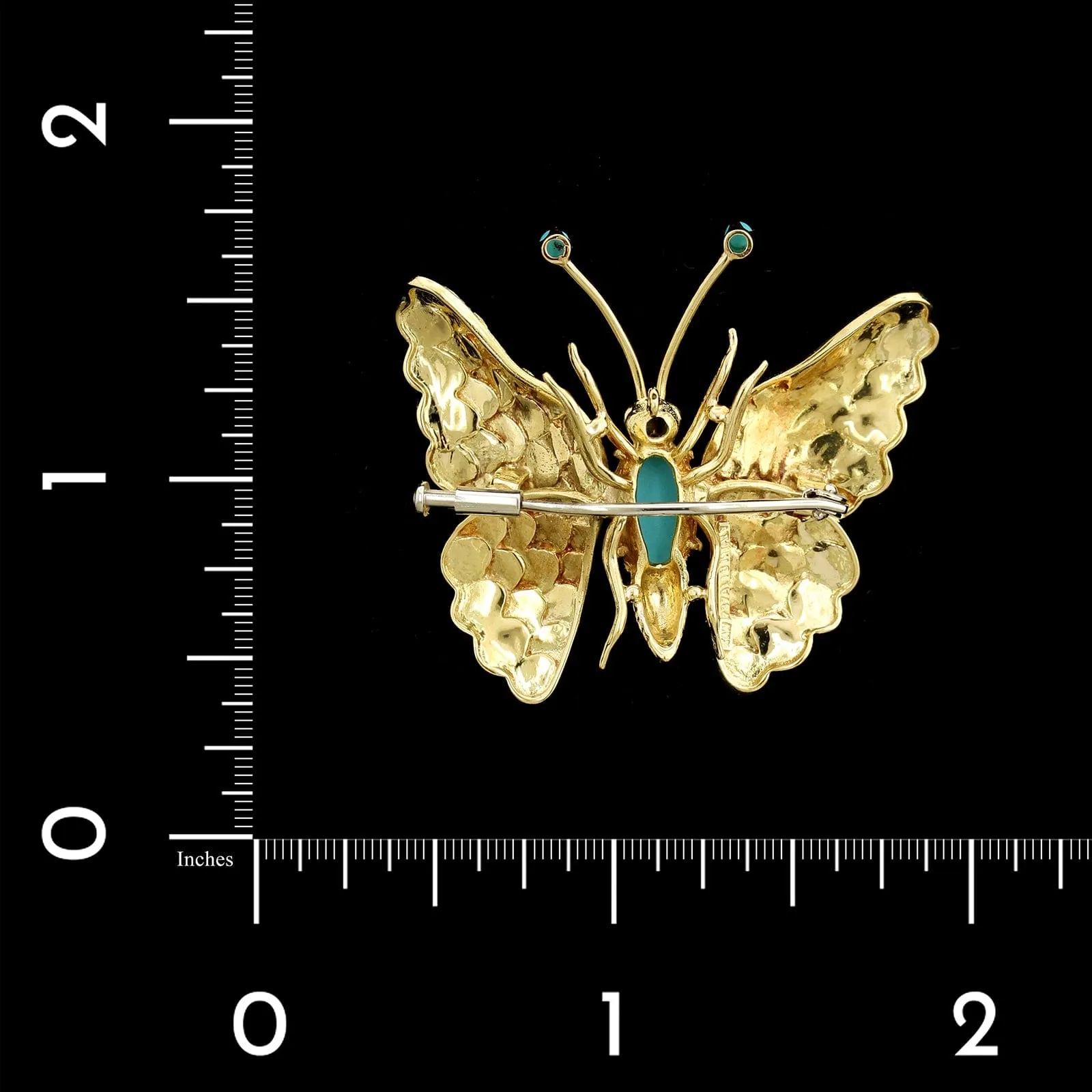 18K Yellow Gold Estate Turquoise Butterfly Pin