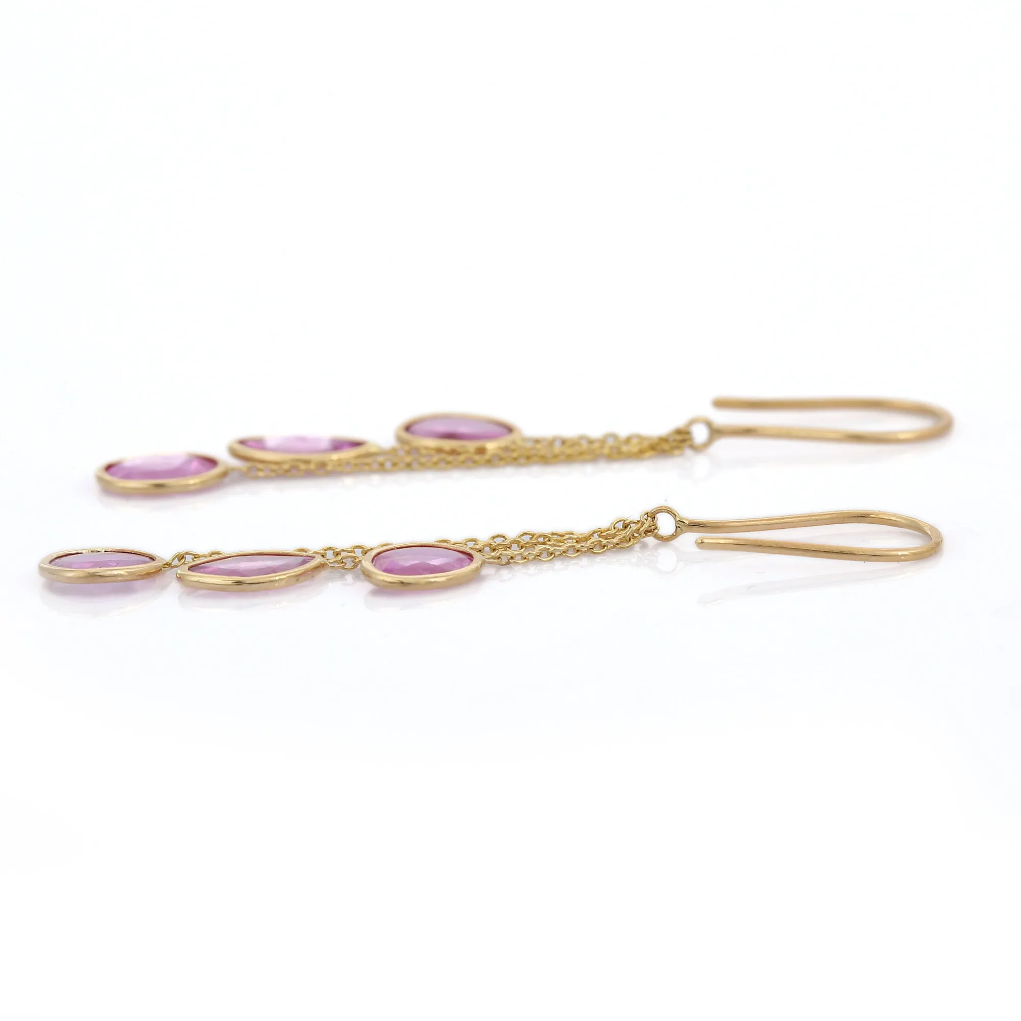 18K Yellow Gold Pink Sapphire Dangle Earrings