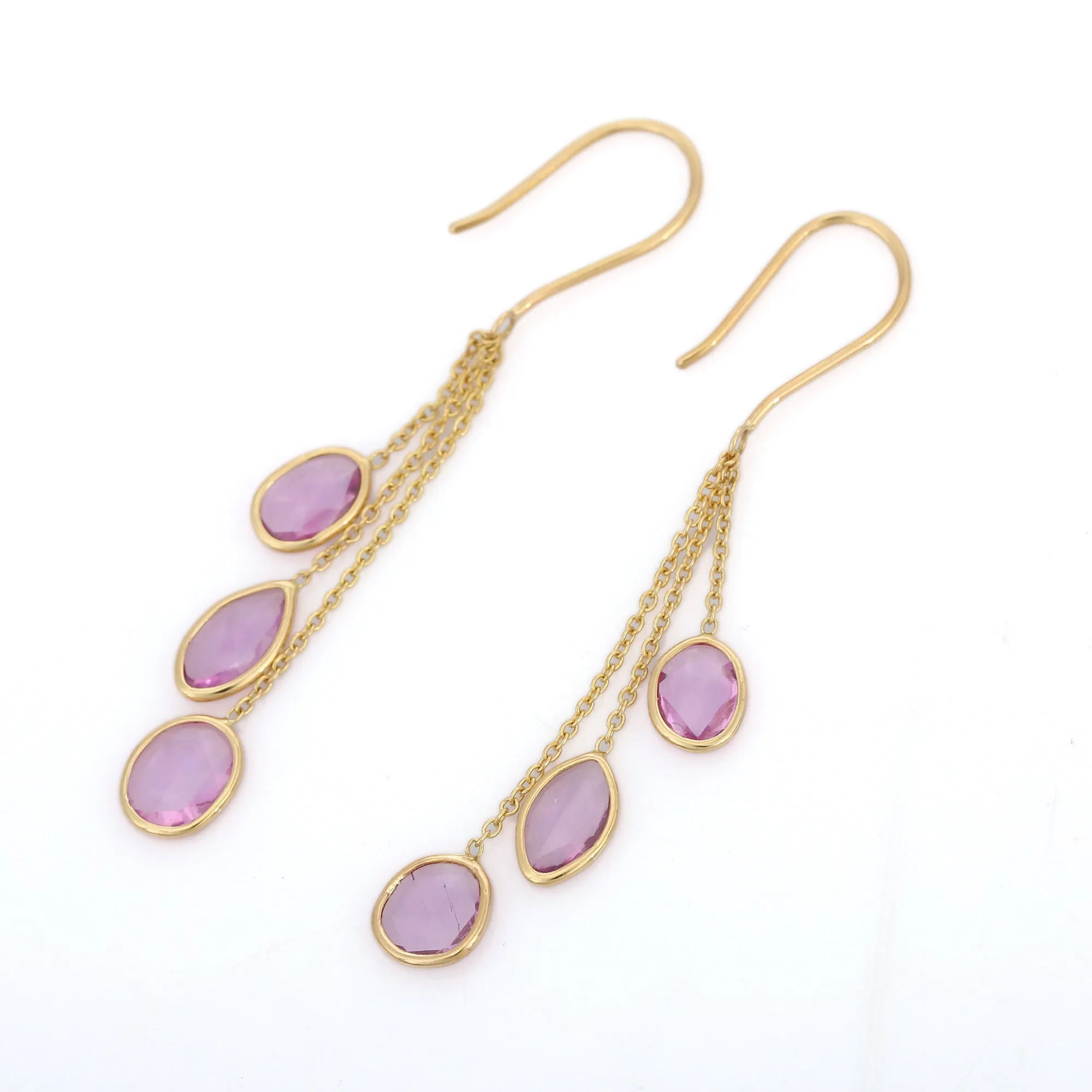 18K Yellow Gold Pink Sapphire Dangle Earrings