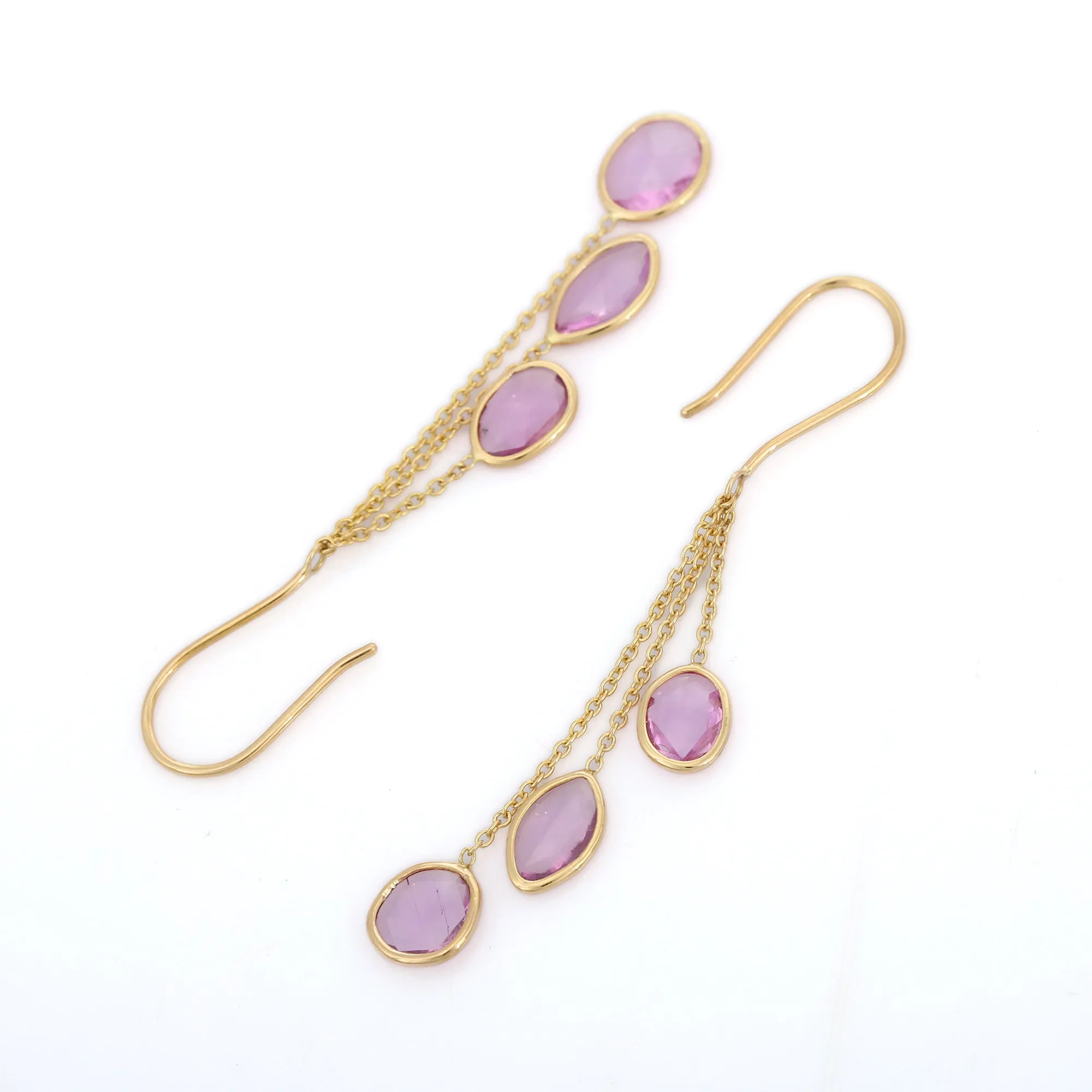 18K Yellow Gold Pink Sapphire Dangle Earrings