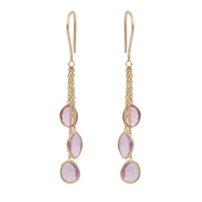 18K Yellow Gold Pink Sapphire Dangle Earrings