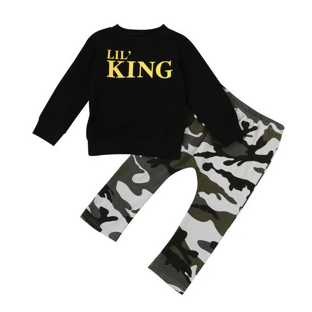 2 Piece Lil' King Toddler Boys T-shirt and Camouflage Pants Set