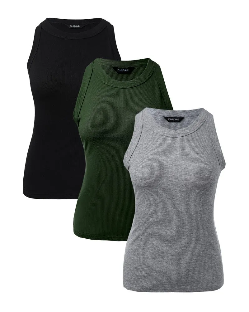 3 Pack O Neck Knit Thick Strap Racerback Tank Tops