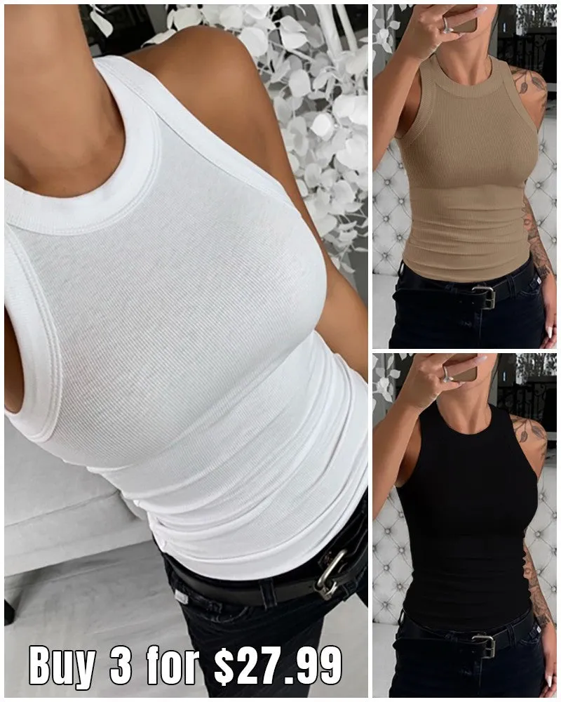 3 Pack O Neck Knit Thick Strap Racerback Tank Tops