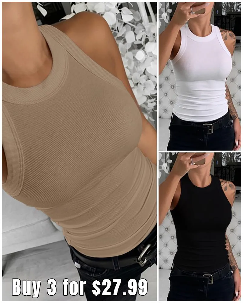 3 Pack O Neck Knit Thick Strap Racerback Tank Tops