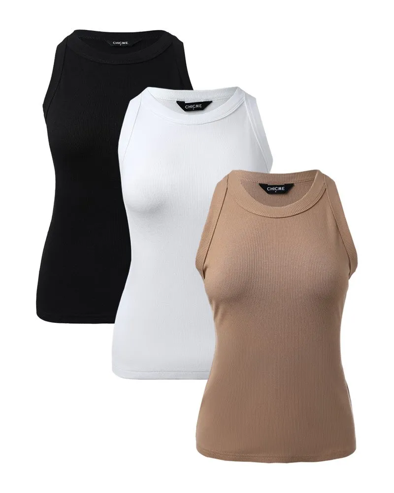 3 Pack O Neck Knit Thick Strap Racerback Tank Tops