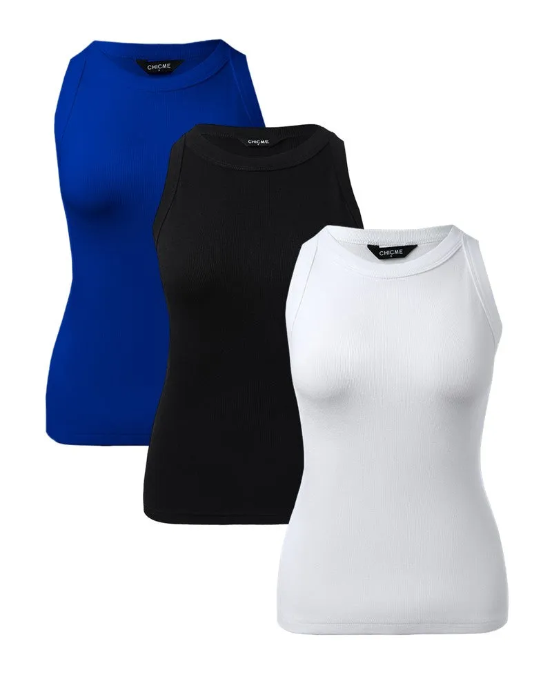 3 Pack O Neck Knit Thick Strap Racerback Tank Tops