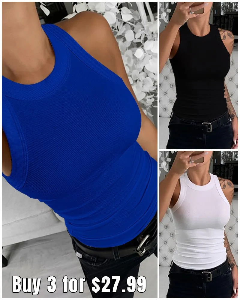 3 Pack O Neck Knit Thick Strap Racerback Tank Tops