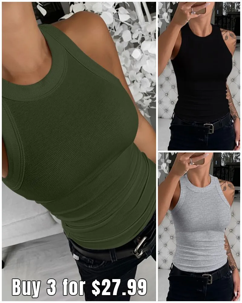 3 Pack O Neck Knit Thick Strap Racerback Tank Tops