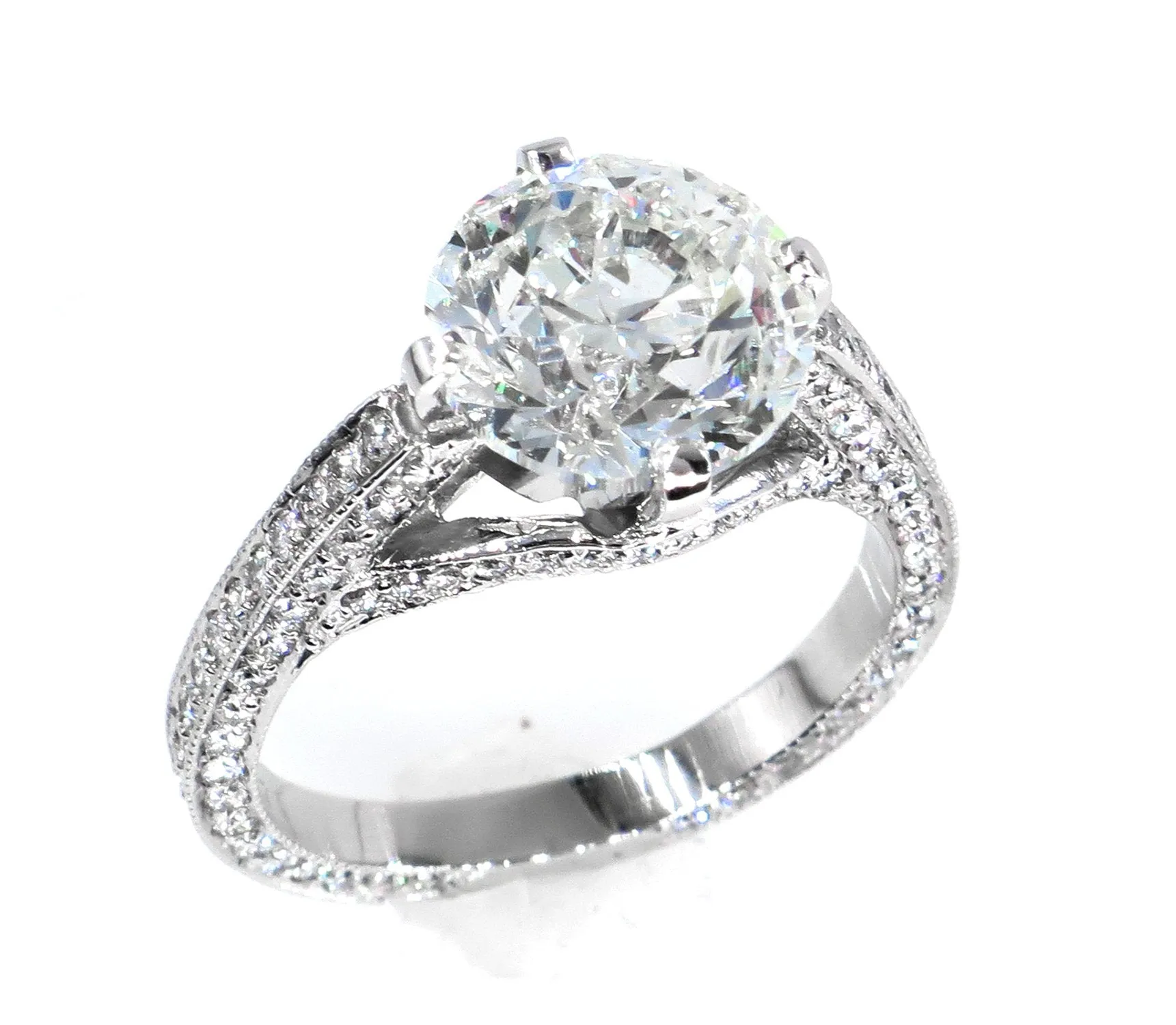 4.36ct Estate Round Brilliant Cut Diamond Solitaire Engagement Wedding Platinum Ring