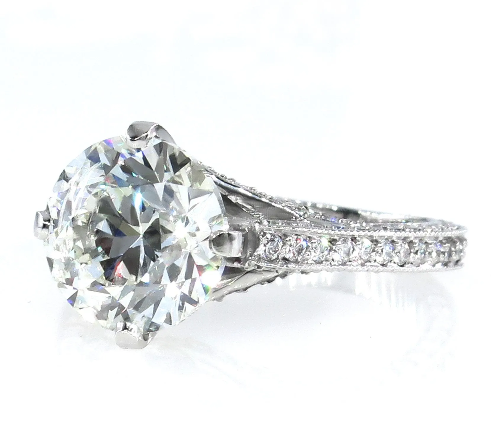 4.36ct Estate Round Brilliant Cut Diamond Solitaire Engagement Wedding Platinum Ring