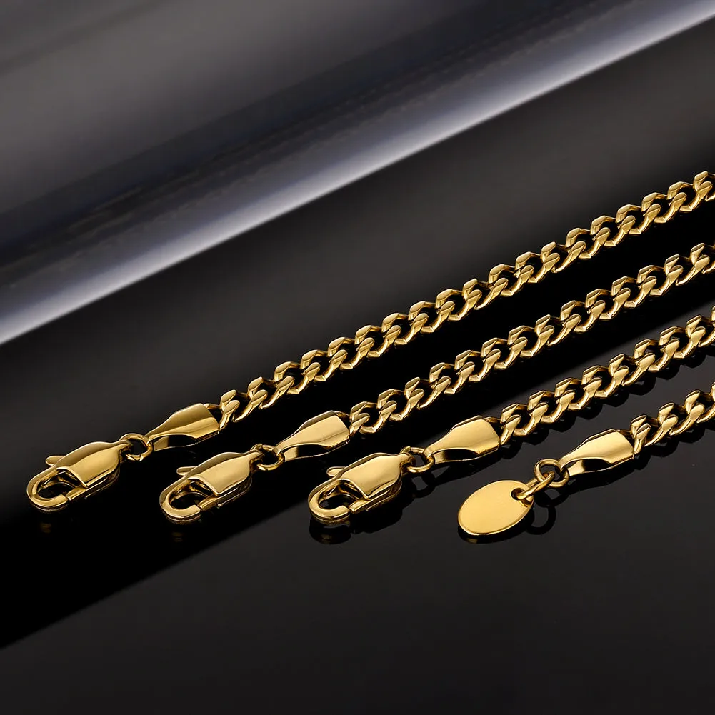 4mm Miami Cuban Link Chain Set in 18K Gold for Men's Necklace KRKC