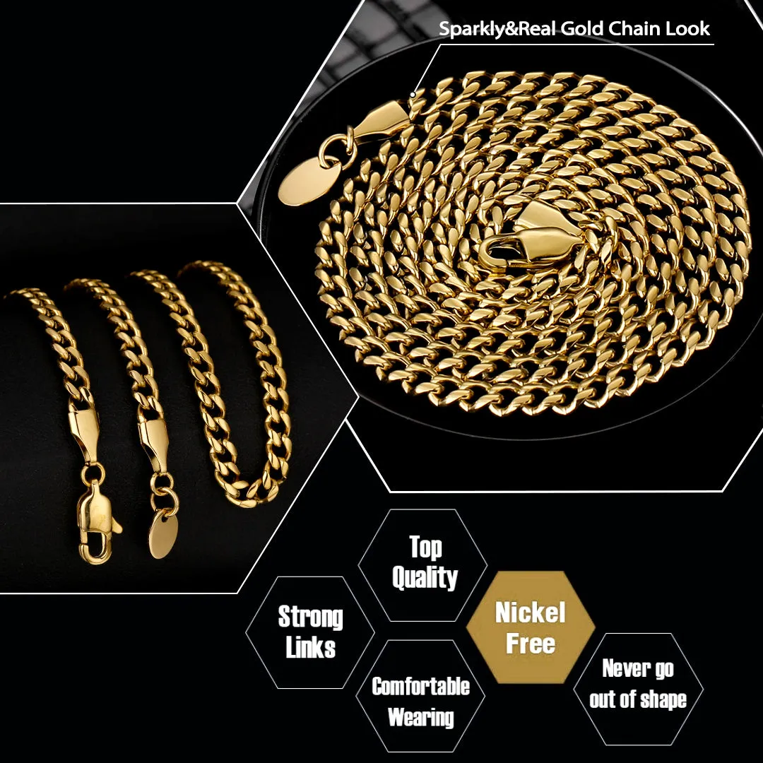 4mm Miami Cuban Link Chain Set in 18K Gold for Men's Necklace KRKC