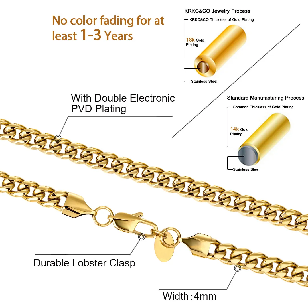 4mm Miami Cuban Link Chain Set in 18K Gold for Men's Necklace KRKC