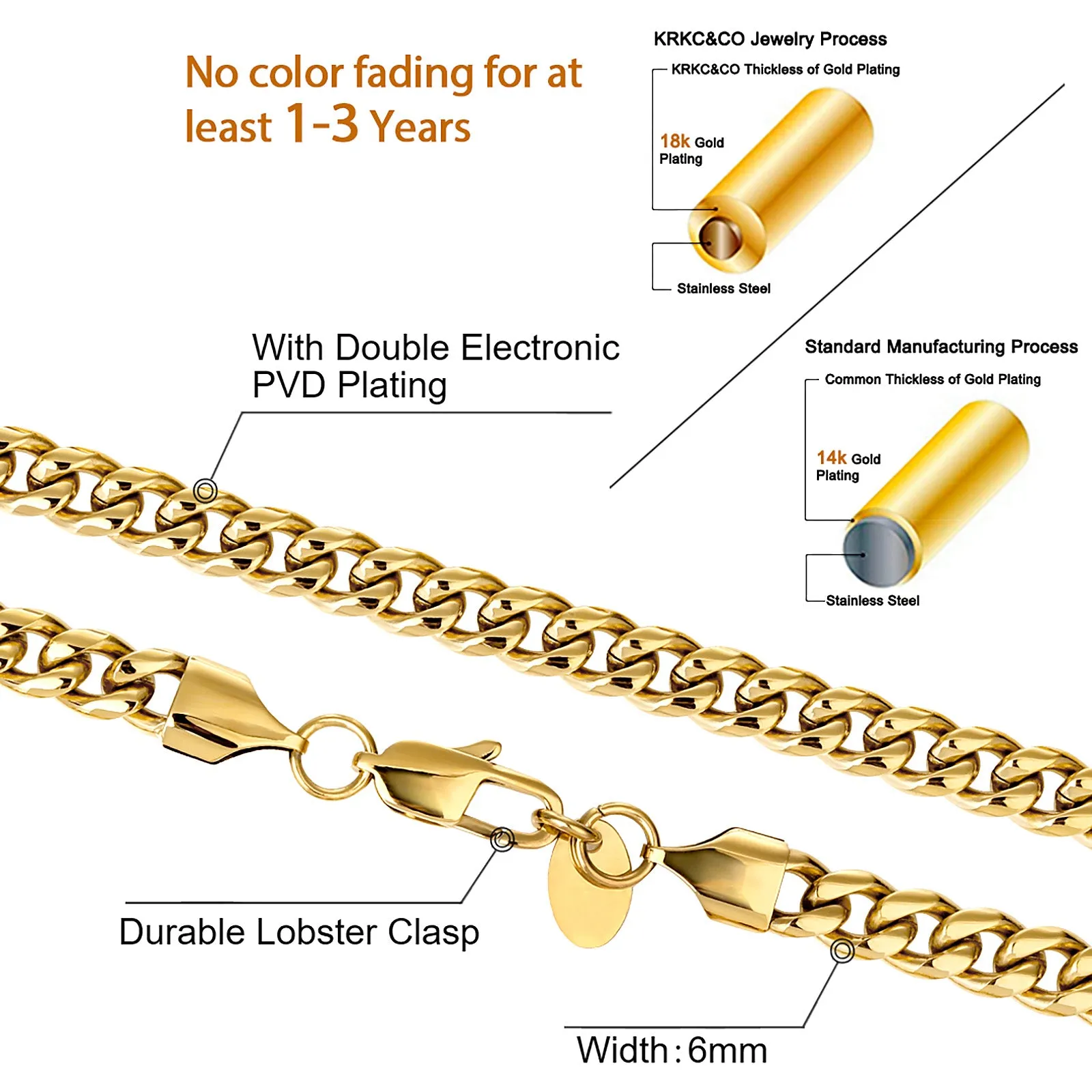 6mm Miami Cuban Set in 18K Gold for Men's Chain KRKC