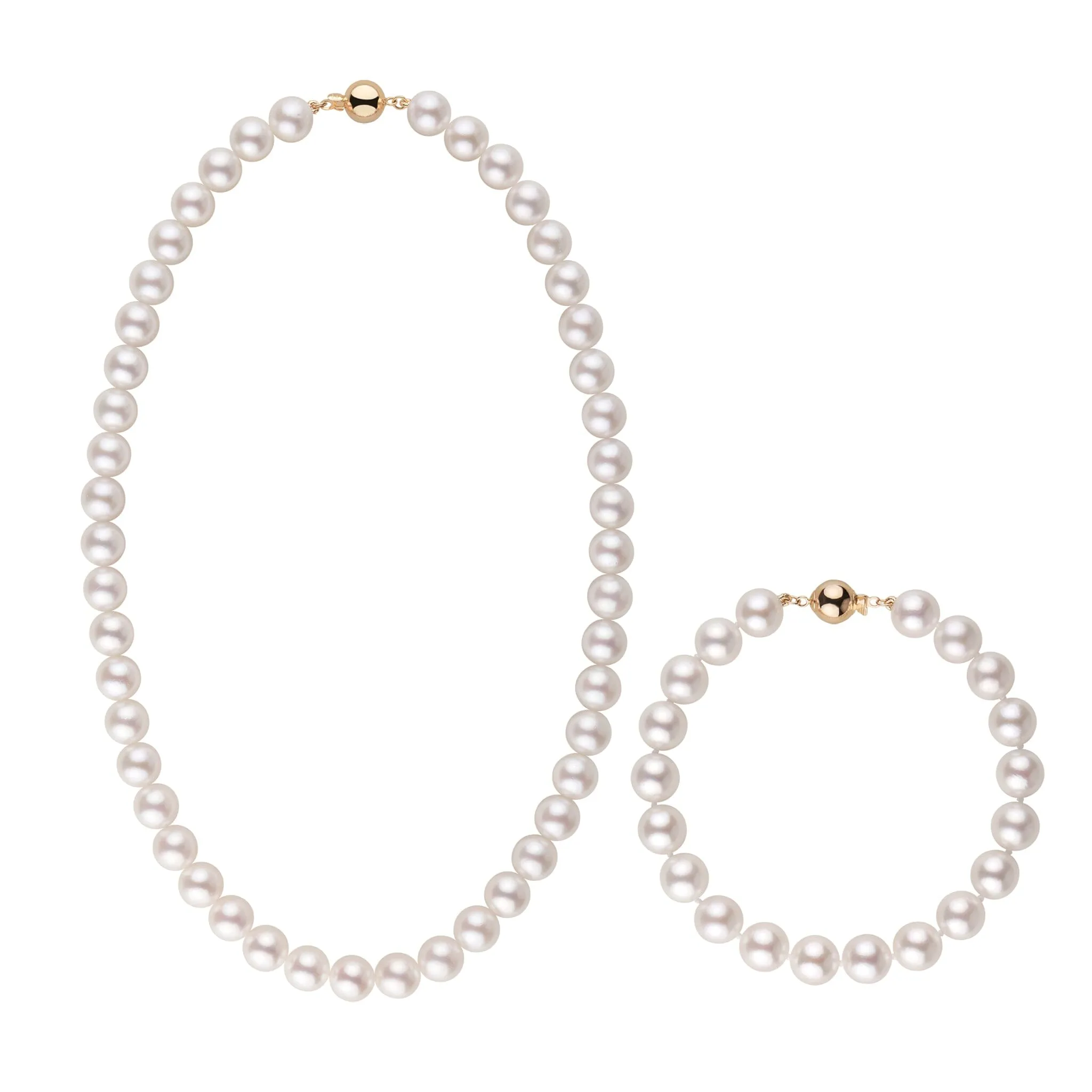 8.5-9.0 mm AA  Bright White Rose Tone Akoya Pearl 18 Inch Necklace & Bracelet Set