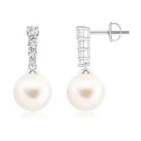 8mm Freshwater Cultured Pearl Earrings with Graduated Moissanite