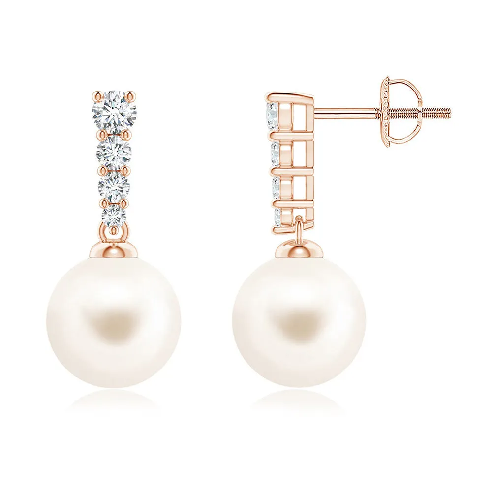 8mm Freshwater Cultured Pearl Earrings with Graduated Moissanite