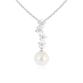 8mm Freshwater Cultured Pearl Pendant with Cascading Flowers