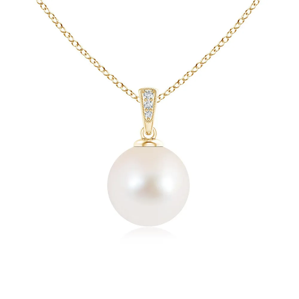 8mm Solitaire Freshwater Cultured Pearl Pendant with Moissanite