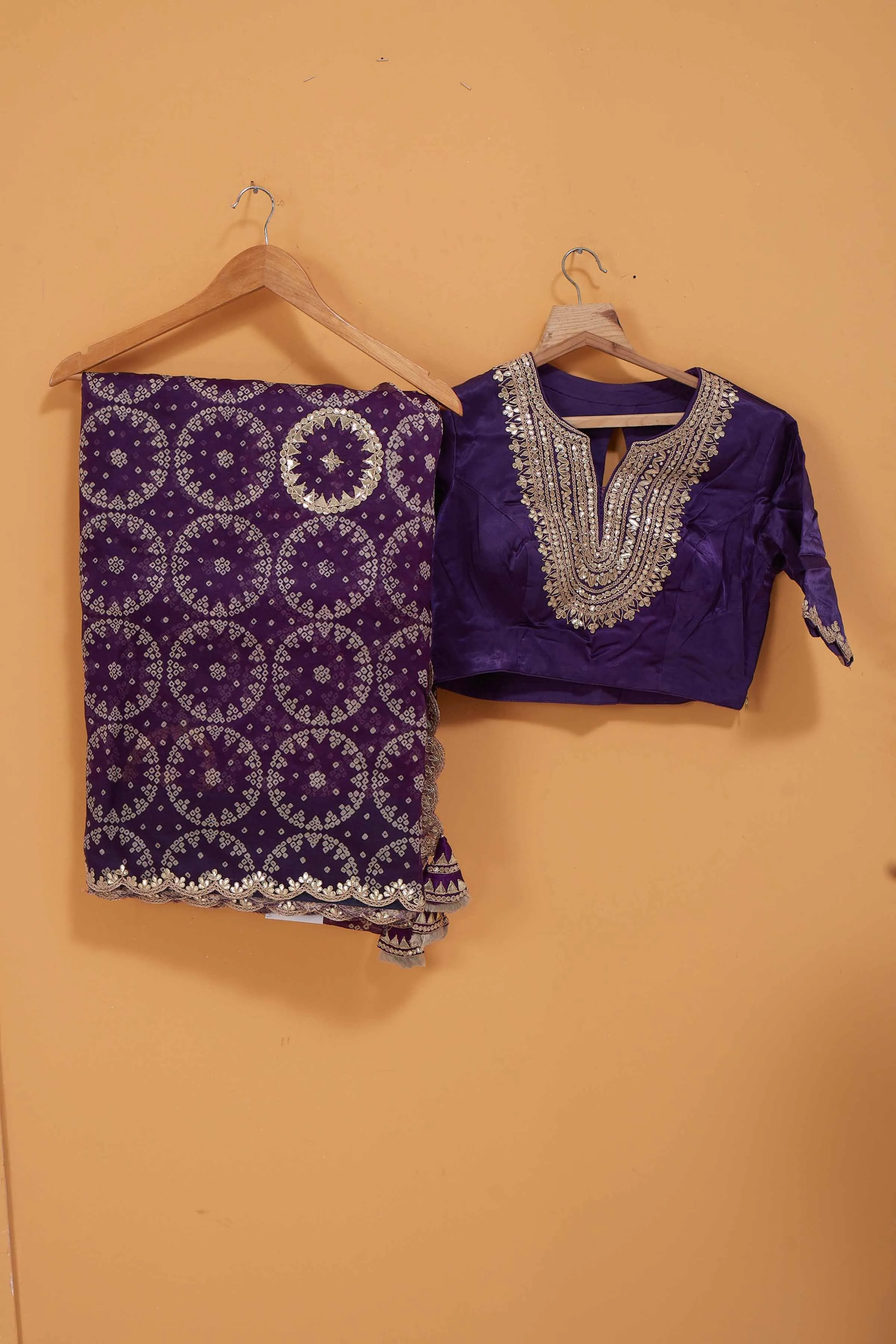 91A060 Purple Bandhej  Gota Work Organza Silk Saree with Blouse