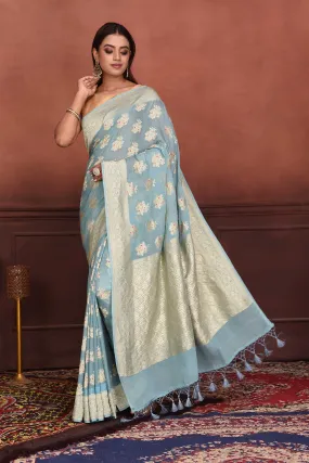 91A170-RO Light Blue Katan Silk Banarasi Sari with Zari Minakari Buta