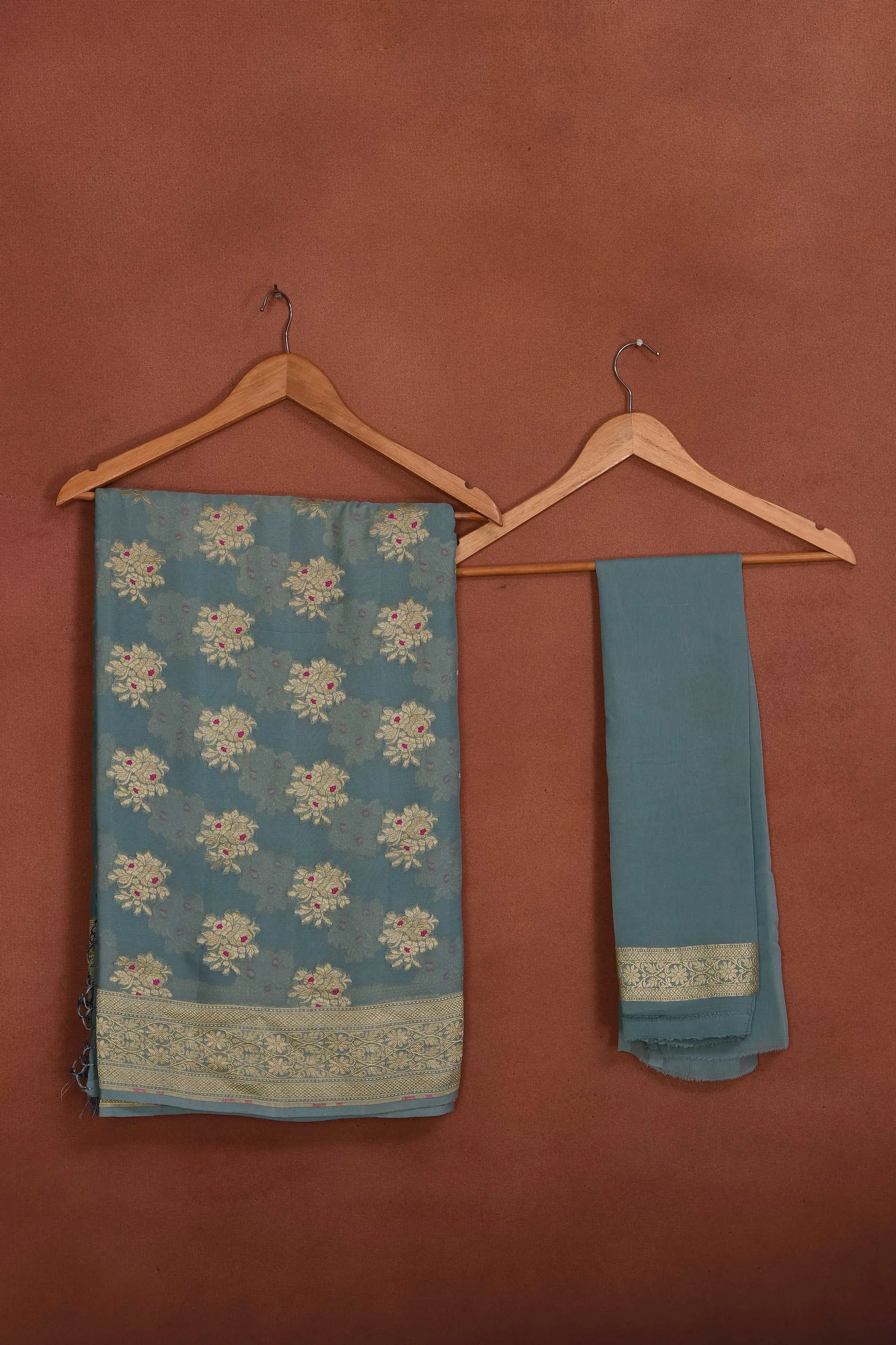 91A170-RO Light Blue Katan Silk Banarasi Sari with Zari Minakari Buta