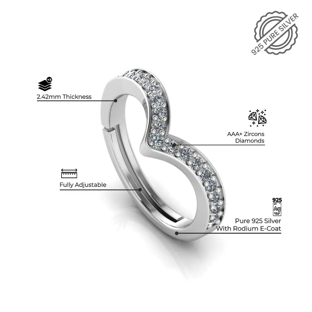 925 Pure Starling Silver Wave V Ladies Special Ring for Ladies