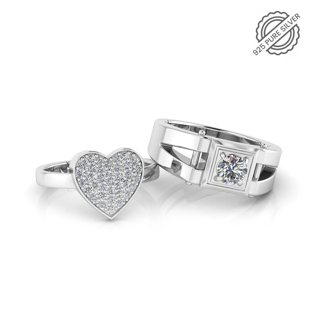 925 Pure Sterling Silver Trendor Heart Decor and Stardom Special Couple's Ring