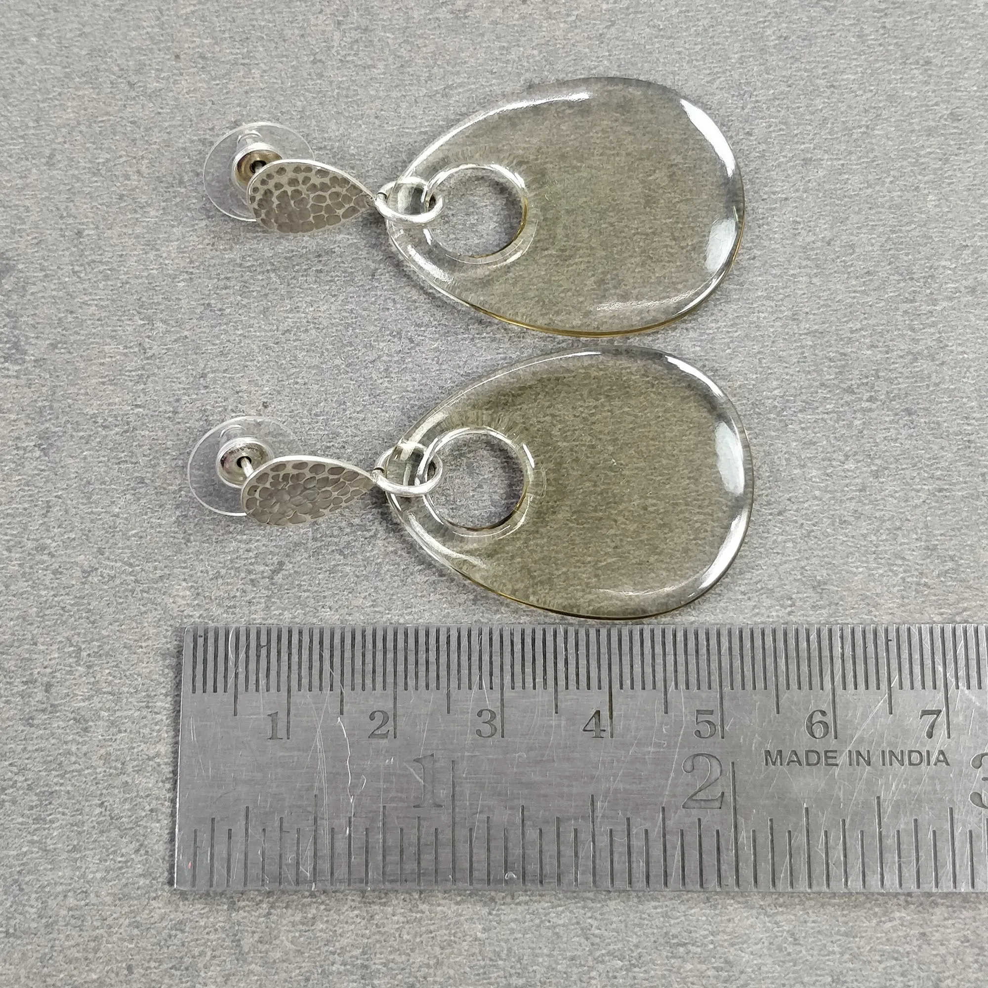 925 Sterling Silver Earring : 10.09gms Synthetic Manmade Green & Gray Rhinestone Gemstone Drop Dangle Push Back Earrings 2" (With Video)