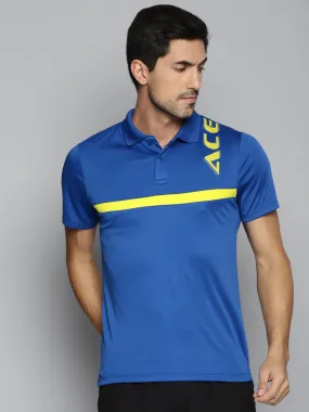 ALCIS Men Blue & Yellow Brand Logo Printed Polo Collar Slim Fit Running T-shirt