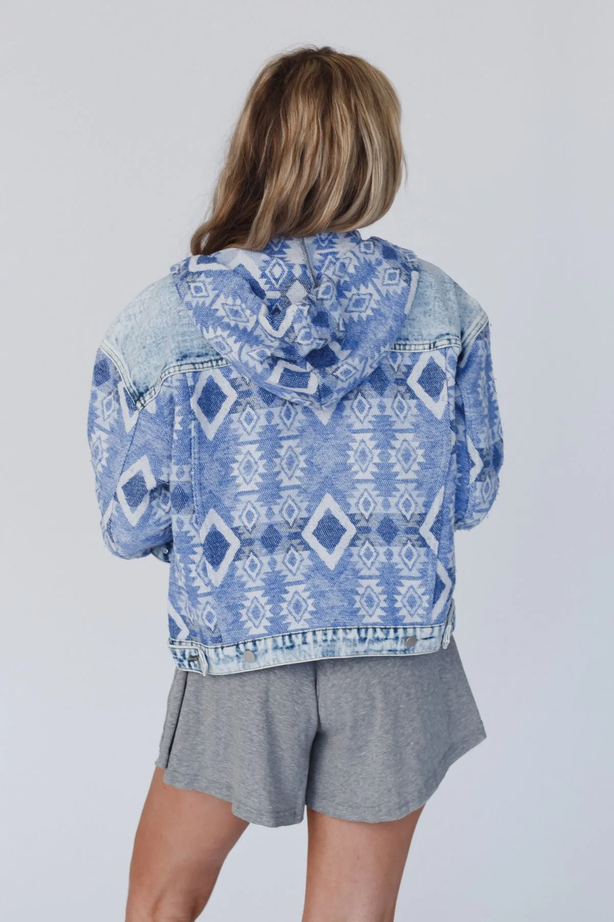 All That Hooded Aztec Denim Jacket - Denim