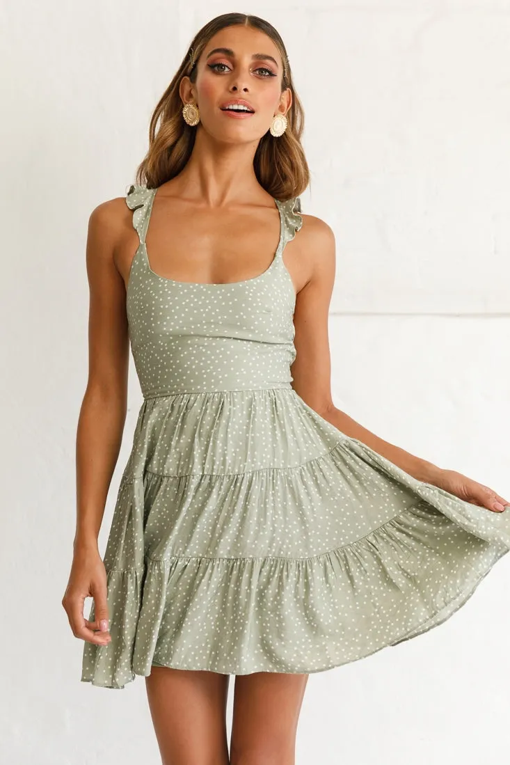 Allegra Fluted Hem Lace-Up Back Dress Olive